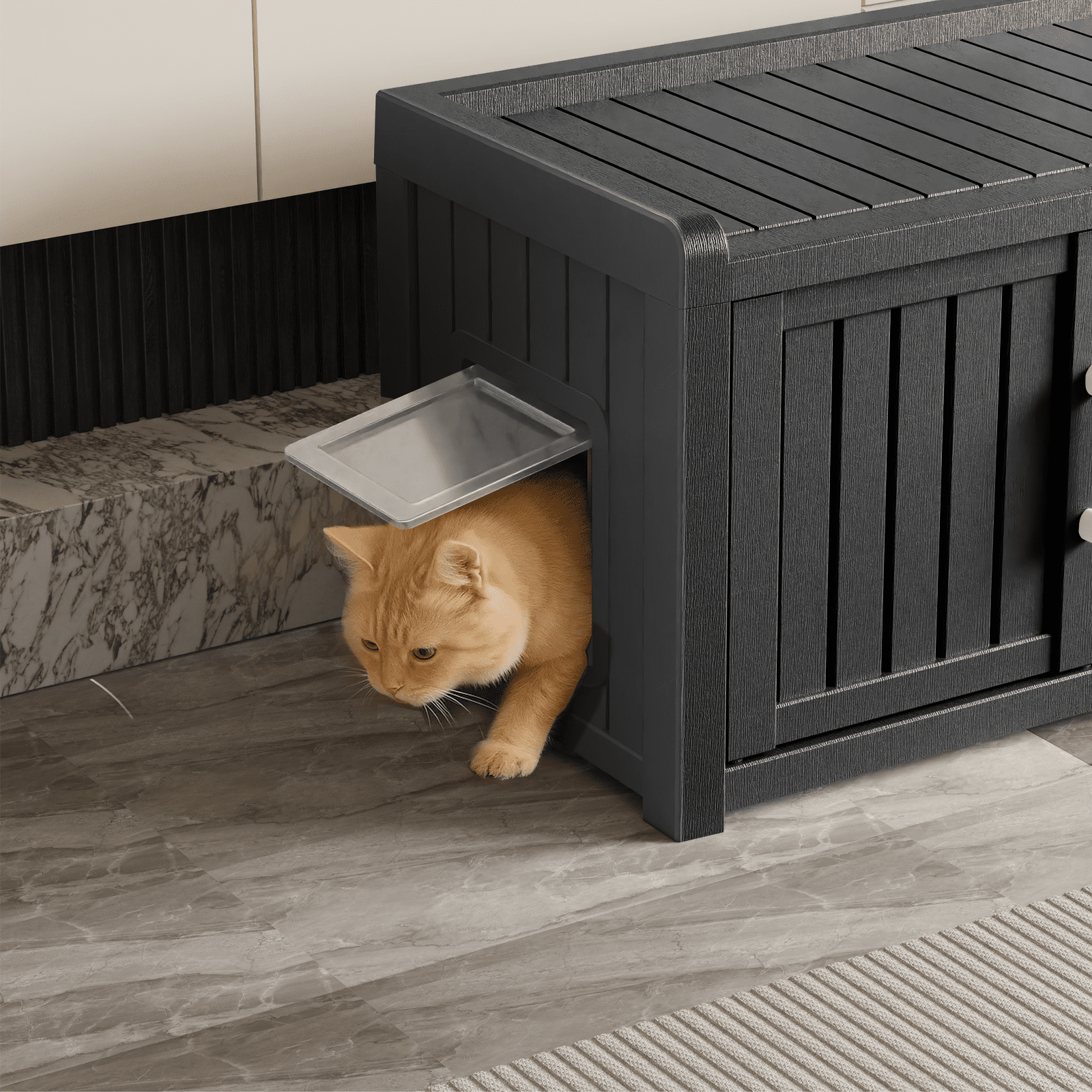 Resin Cat Litter Box Enclosure - Hidden Multi-Functional Furniture with Double Doors, Waterproof UV-Resistant, Spacious Odorless Design for Indoor Outdoor Use