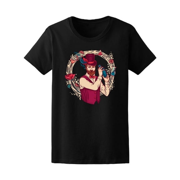 Hipster Bartender & Flowers T-Shirt Women -Image by Shutterstock, Female Medium