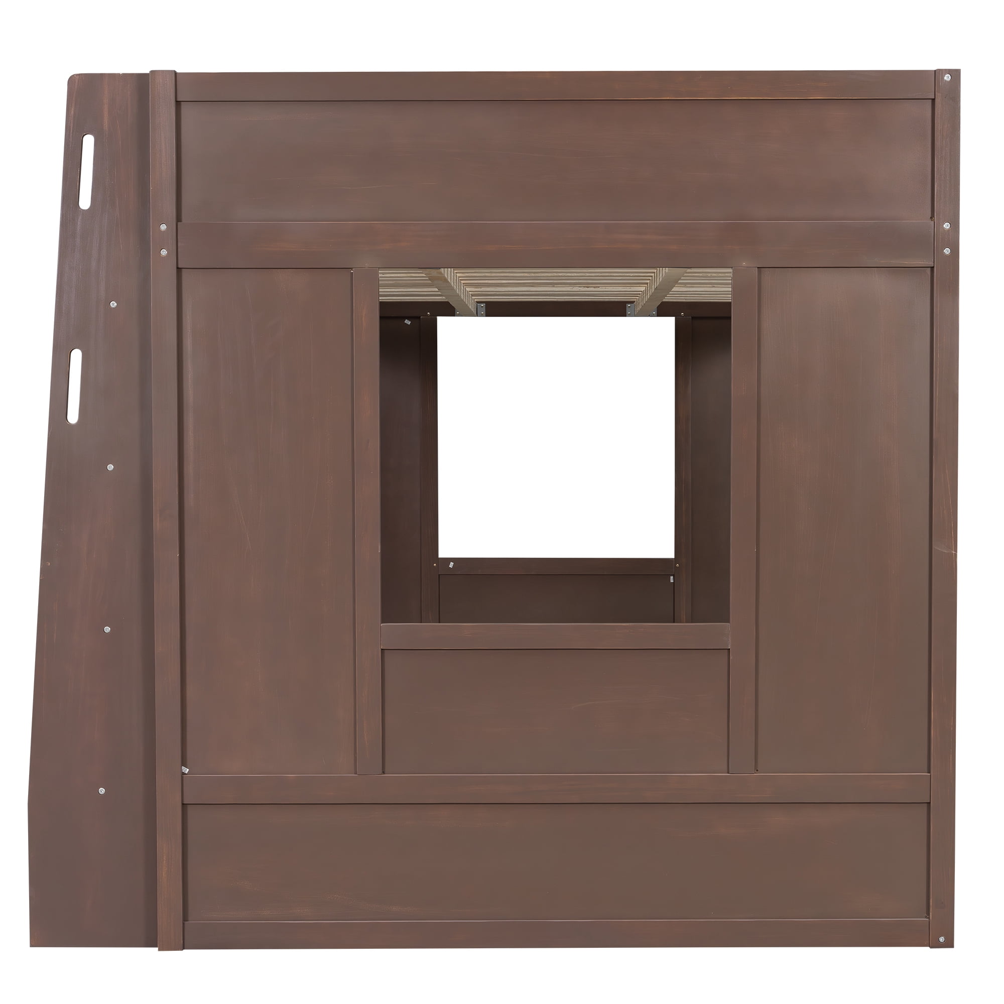 Euroco Wood Queen Size Loft Bed with Storage Cabinets and Shelves, Brown