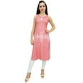 thumbnail image 1 of Bimba Womens Peach Moss Georgette Kurti With Tassel Summer Wear Tunic Blouse-14, 1 of 7