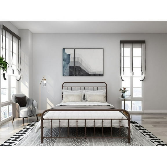 Tslinn Metal Queen Bed Frame with Headboard and Footboard,Brown Color,Classic Style
