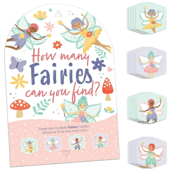 Big Dot of Happiness Let's Be Fairies - Fairy Garden Birthday Party Scavenger Hunt - 1 Stand and 48 Game Pieces - Hide and Find Game