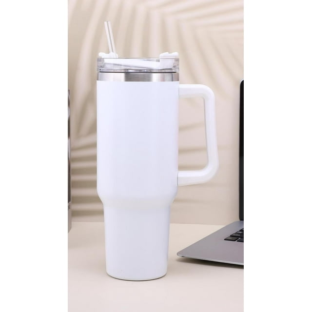 Adventure Quencher 40 oz Tumbler With Handle And Straw Vacuum Insulated Stainless Steel Tumbler Thermo Cup (White)