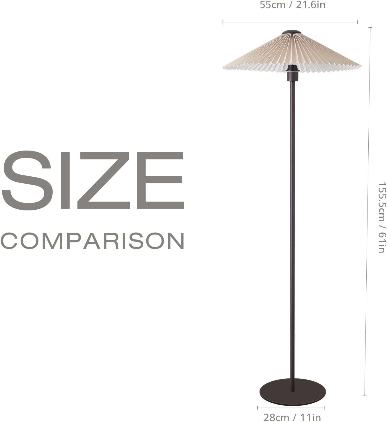 KUNJOULAM Pleated Floor Lamp, Pole Floor Lamps, Simple Design Tall Lamp with Fabric Lampshade, Standing Lamp for Living Room, Bedroom, Office, Home (Brown)