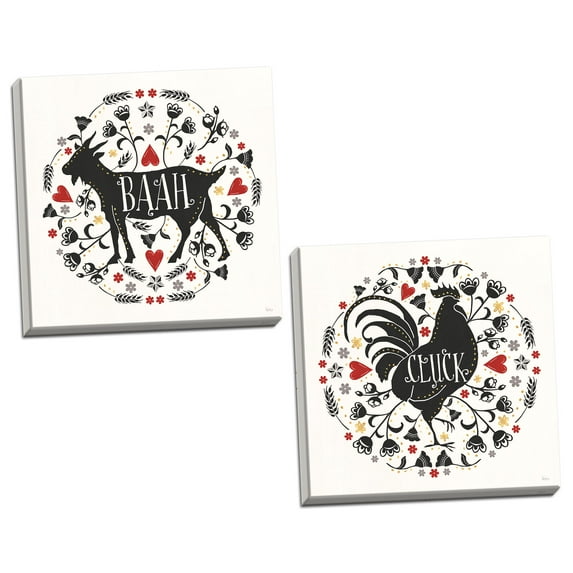 Gango Home Decor Contemporary Otomi Farm VIII & Otomi Farm IX by Veronique Charron (Ready to Hang); Two 12x12in Hand-Stretched Canvases