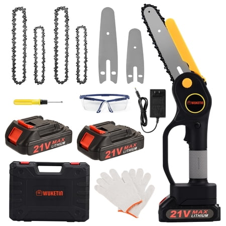 Cordless Mini Chainsaw 4 Inch 6 Inch,Electric Chainsaw with 2Pcs Rechargeable Battery 21V, Security Lock Design for Tree Trimming Yard Tools(4-6 inch)