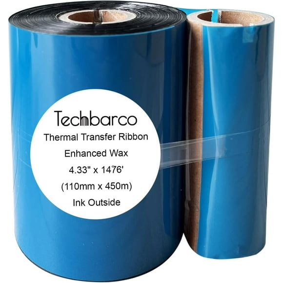 UTAH-4.33" x 1476'(110mmx450m) Premium Enhanced Wax Thermal Transfer Ribbon, Core 1", with Empty Reel, Black, Ink Outside, Barcode Ribbon Compatible with Zebra Printer