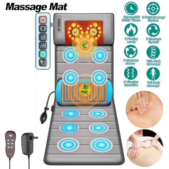 Soapow Full Body Massage Mat with Heat, Neck Shiatsu Kneading Massage Heads, Multifunction Electric Heated Massage Chair Back Pad for Back Lumbarn Leg Pain Relief