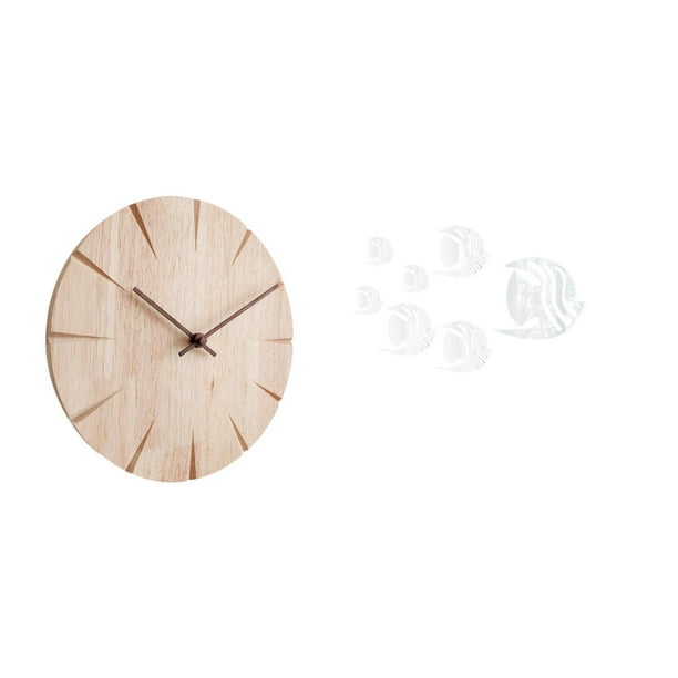 Reloj de pared de madera, diseño creativo, decorativo, silencioso, para restaurante, oficina, espejo acrílico, pegatinas de pared, peces, extraíble, a