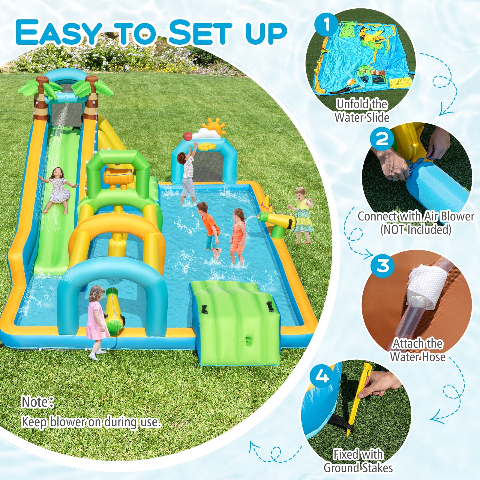 Gymax Inflatable Water Slide w/Splash Pool Climbing Wall Football Goal Blower Excluded