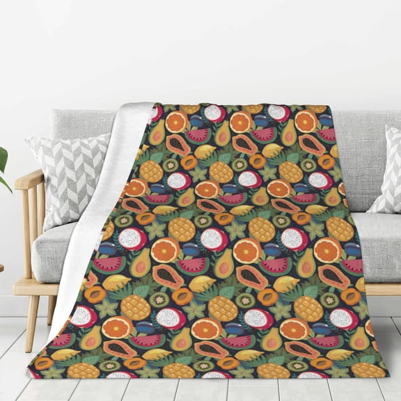Fuzoiu Tropical Fruits Print Flannel Throw Blanket,Light Weight Warm Decorative,Throw Blanket Cover for Sofa, Couch, Bedroom,Travel-40"x30"