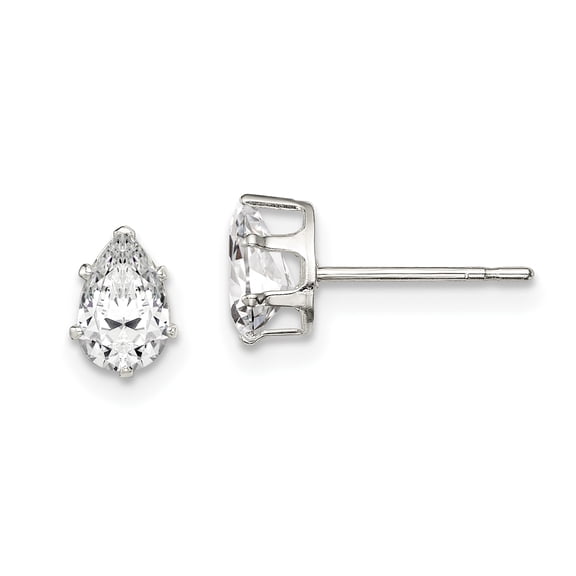 Primal Silver Sterling Silver 6x4mm Pear Snap Set Cubic Zirconia Stud Earrings
