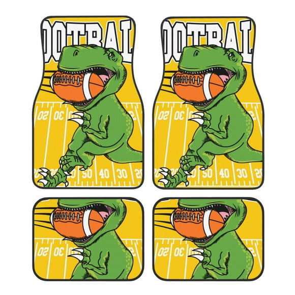 Fotbe T-Rex Playing Football Juego de 4 Tapetes para Auto con Estampado – Alfombrillas de Goma Reforzada, Diseño Antideslizante, Protección para Todo el Año – Vehículos, Autos, Camionetas y SUVs