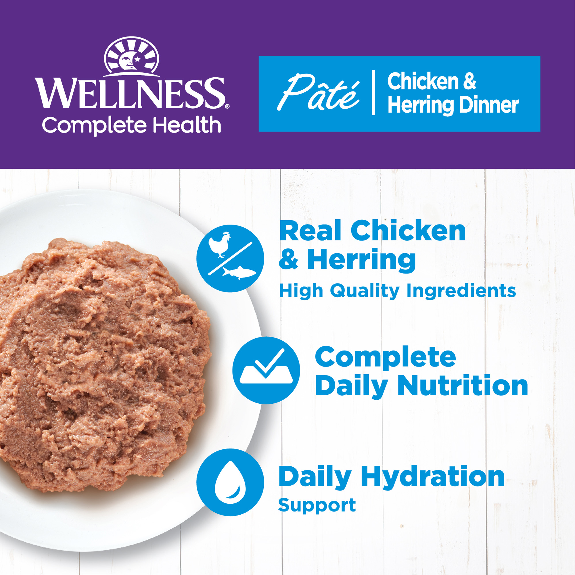 Wellness Complete Health Grain Free Canned Cat Food, Chicken & Herring Dinner Pate, 12.5 Ounces (Pack of 12) - image 2 of 9