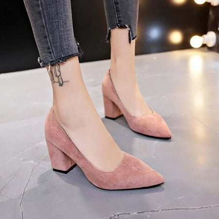 

Jacenvly 2024 New Women s Pointed Toe Chunky Heels High Heels Shoes Lightweight Flock Shoes Solid Color Casual Shoes Pink Sandals for Women Clearance