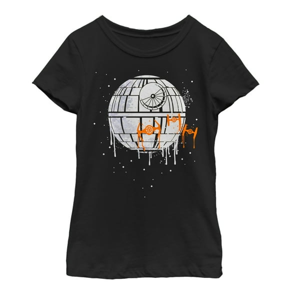 Girl's Star Wars Halloween Death Star Drip Graphic Tee Black Small