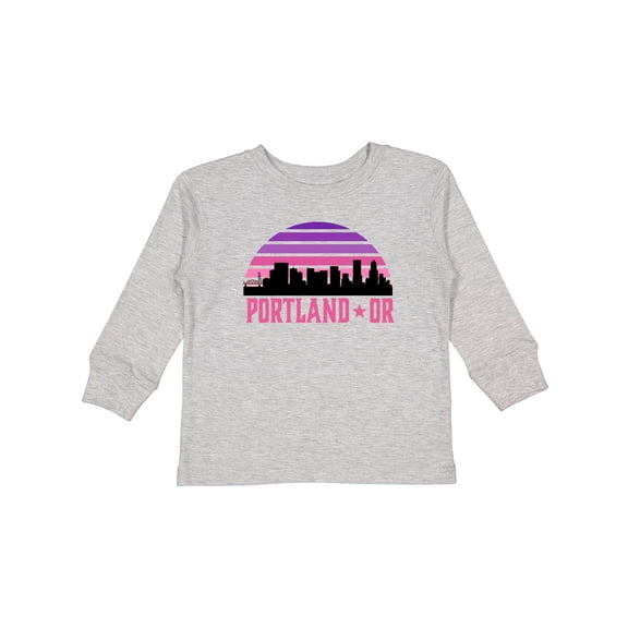 Inktastic Portland Oregon Retro Sunset Skyline Girls Long Sleeve Toddler T-Shirt