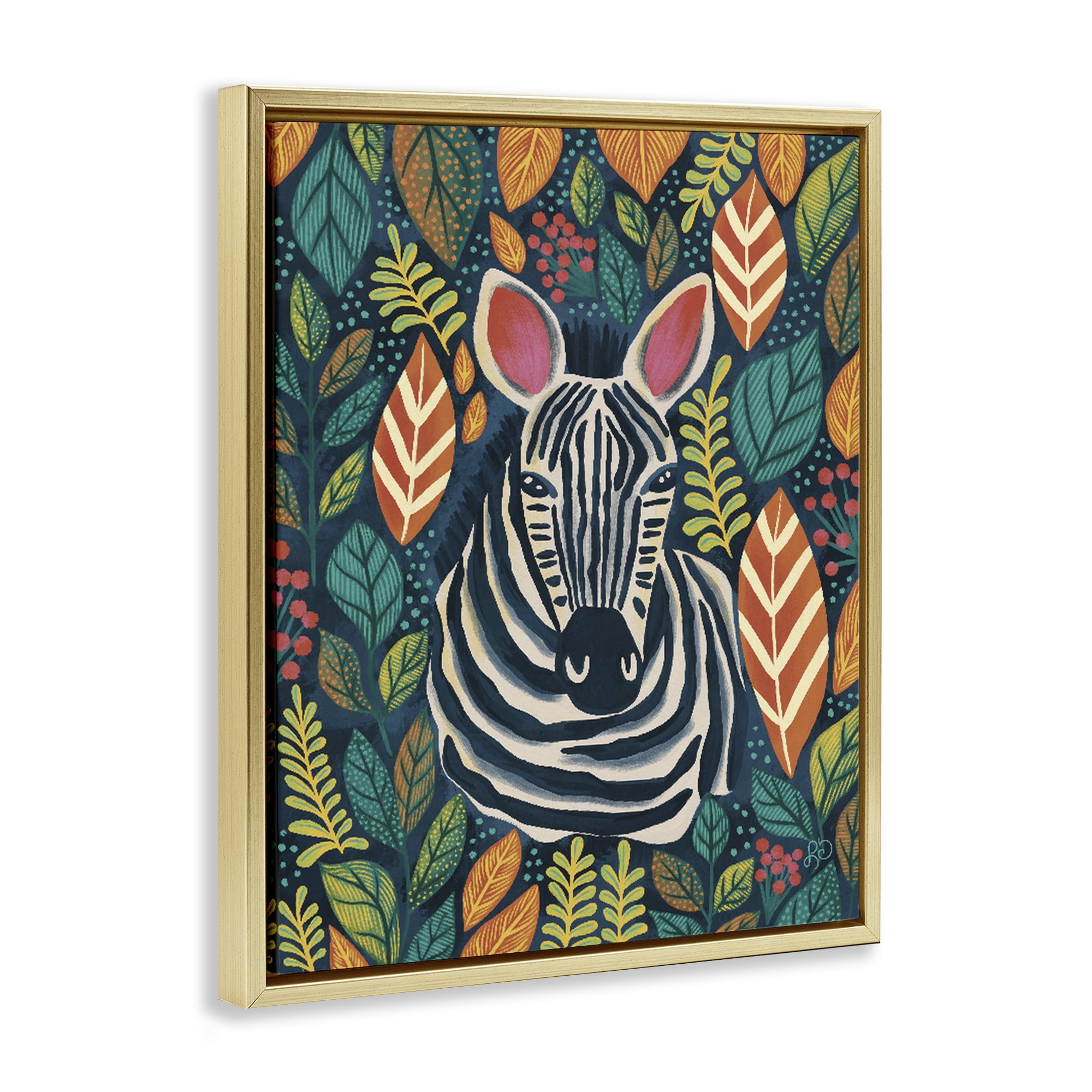Stupell Industries Exotic Leaf Pattern Zebra Gold Framed Floater Canvas Wall Art, design by Lisa R Dumm
