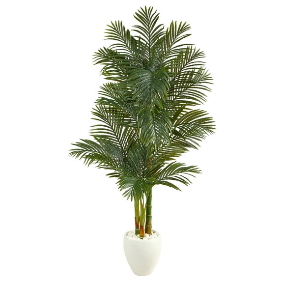 Nearly Natural 6' Golden Cane Artificial Palm Tree in White Planter
