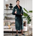 thumbnail image 5 of Lotus Linen  Shawl Plush Robe for Men - Long Soft Fleece Bathrobe, Green Black M/L, 5 of 7
