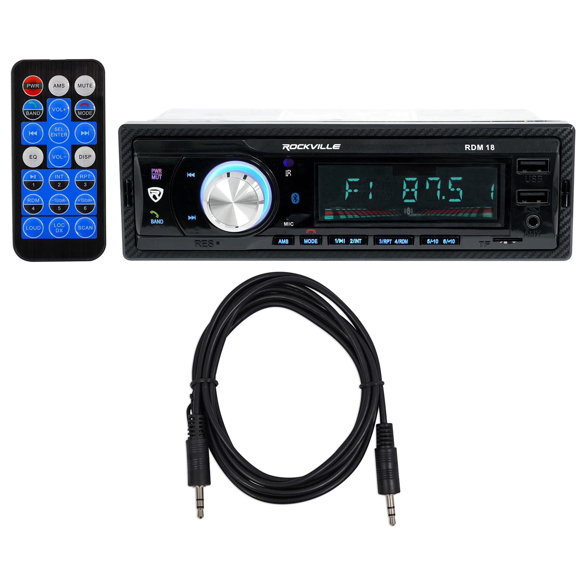 Rockville RDM18 In-Dash Car Digital Media Receiver w/ Bluetooth MP3 USB/SD+Cable