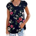 thumbnail image 4 of Pompotops Hauts d'Été à Col Rond Imprimé Floral pour Femmes T-Shirts Basiques de Vacances Blouse à Manches Pétales Décontractée, 4 of 7