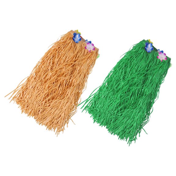 Masteelf 2pcs Hawaiian Grass Table Skirt With Flowers Luau Grass Skirt Table Decorations Tropical Beach Hula Dance Party Supplies Birthday Summer Events 100x60cm