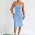thumbnail image 2 of Delconic Women’s Strapless Bodycon Tube Dress Sleeveless Slim Fit Knee Length Textured Fabric Casual Wear Light Blue XS, 2 of 6