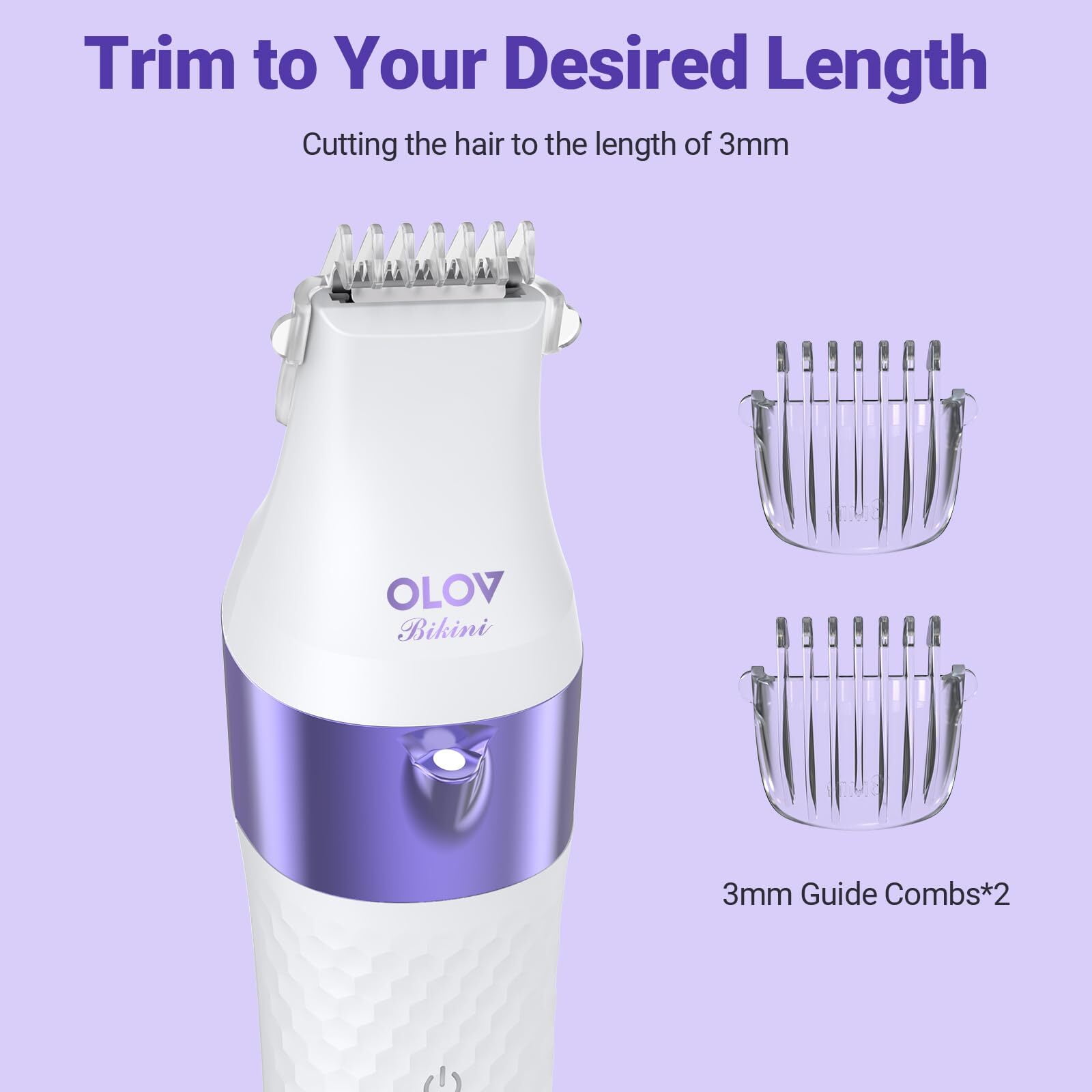 Olov Bikini Trimmer for Women, Rechargeable Electric Shaver with 3 Trimmer Heads, IPX7 Wet & Dry Waterproof Razor for Bikini Line, Legs, and Underarms – Smooth, Precise Hair Removal