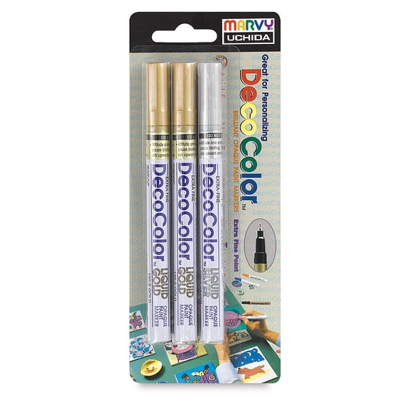 Marvy Uchida Decocolor Extra Fine Paint Marker Set of 3 Silver, 2 Gold