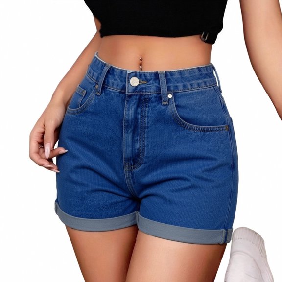Clossjun Women's Low Rise Baggy Denim Shorts, Stretchy Cuffed Hem Casual Summer Mini Shorts Loose Fit Jorts with Pockets