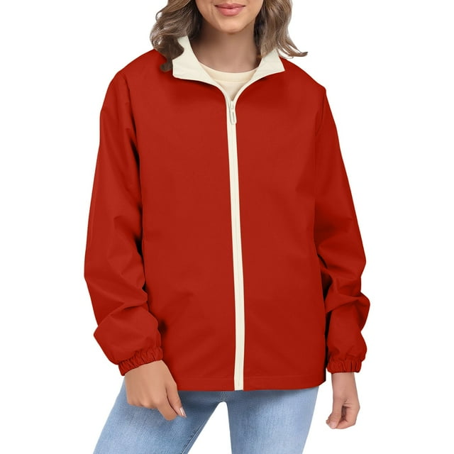 iHPH7 Mode d'Automne Tenues d'Automne pour Femmes Vestes Fines pour Femmes Veste Légère d'Extérieur Veste de Randonnée Femmes Veste à Capuche Femmes Coupe-Vent Femmes Rouge m