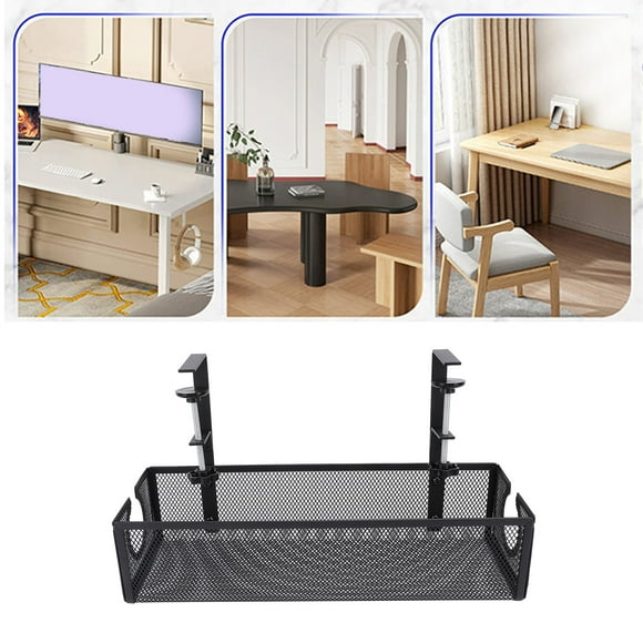 Gestion des Câbles, Plateau de Gestion des Câbles en Acier au Carbone Sans Perçage sous le Bureau, Organisateurs de Câbles de Bureau Trapézoïdaux avec Trou Rond Latéral et Attache-Câble, Support de Gestion des Câbles pour Bureau à Domicile