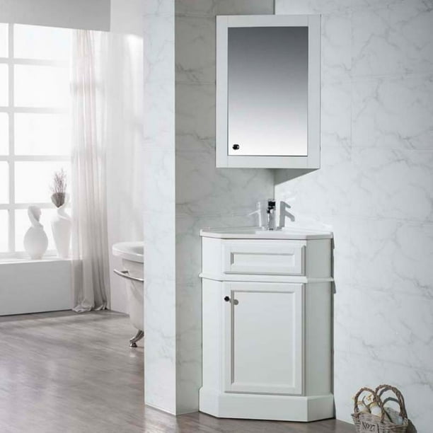 Stufurhome Hampton 27 in. Corner Bathroom Vanity with Medicine