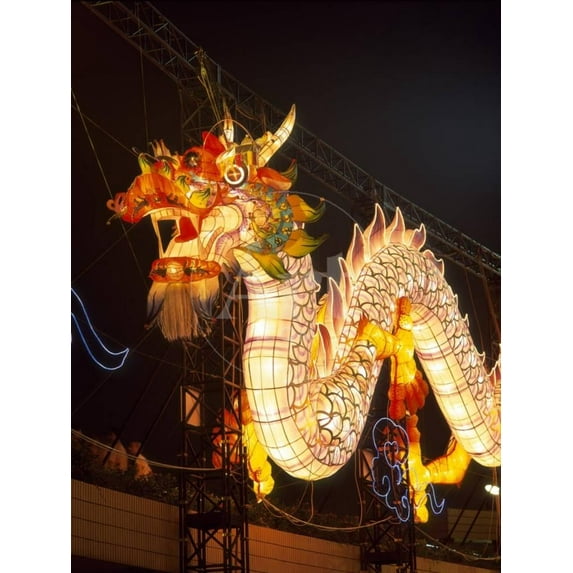 Illuminated Chinese Dragon on New Years Eve, Hong Kong, China, Unframed Photographic Print Wall Art by Dallas and John Heaton Sold by Art.Com