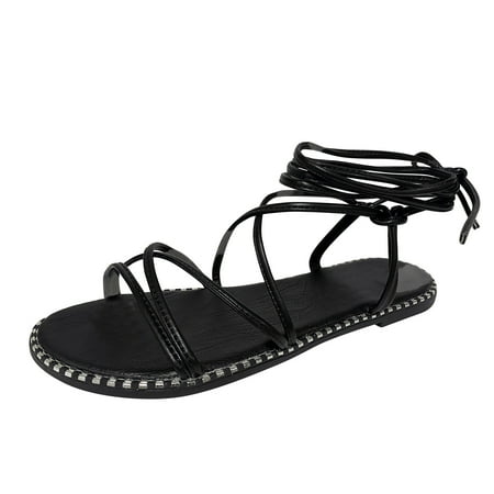 

adviicd Heeled Sandals for Women Ladies Fashion Summer Leather Thin Strap Combination Ankle Strap Flat Sandals