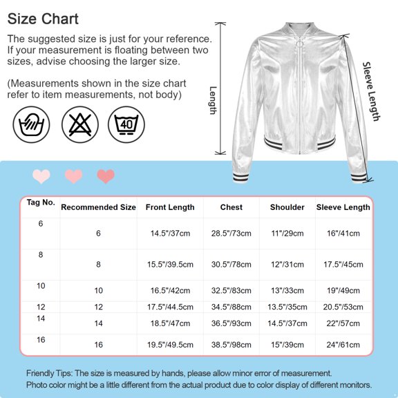 Manyakai Kids Girls Shiny Metallic Jackets Boys Long Sleeve Motorcycle Coats Outerwear Hip Hop Jazz Gold 14