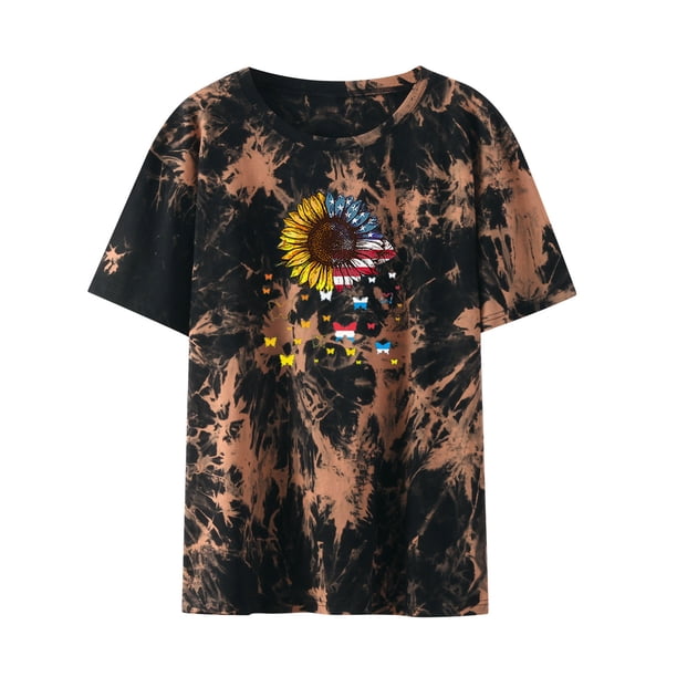 Blusa suelta de manga corta con cuello redondo y estampado a la moda para mujer Fridja ghk1183