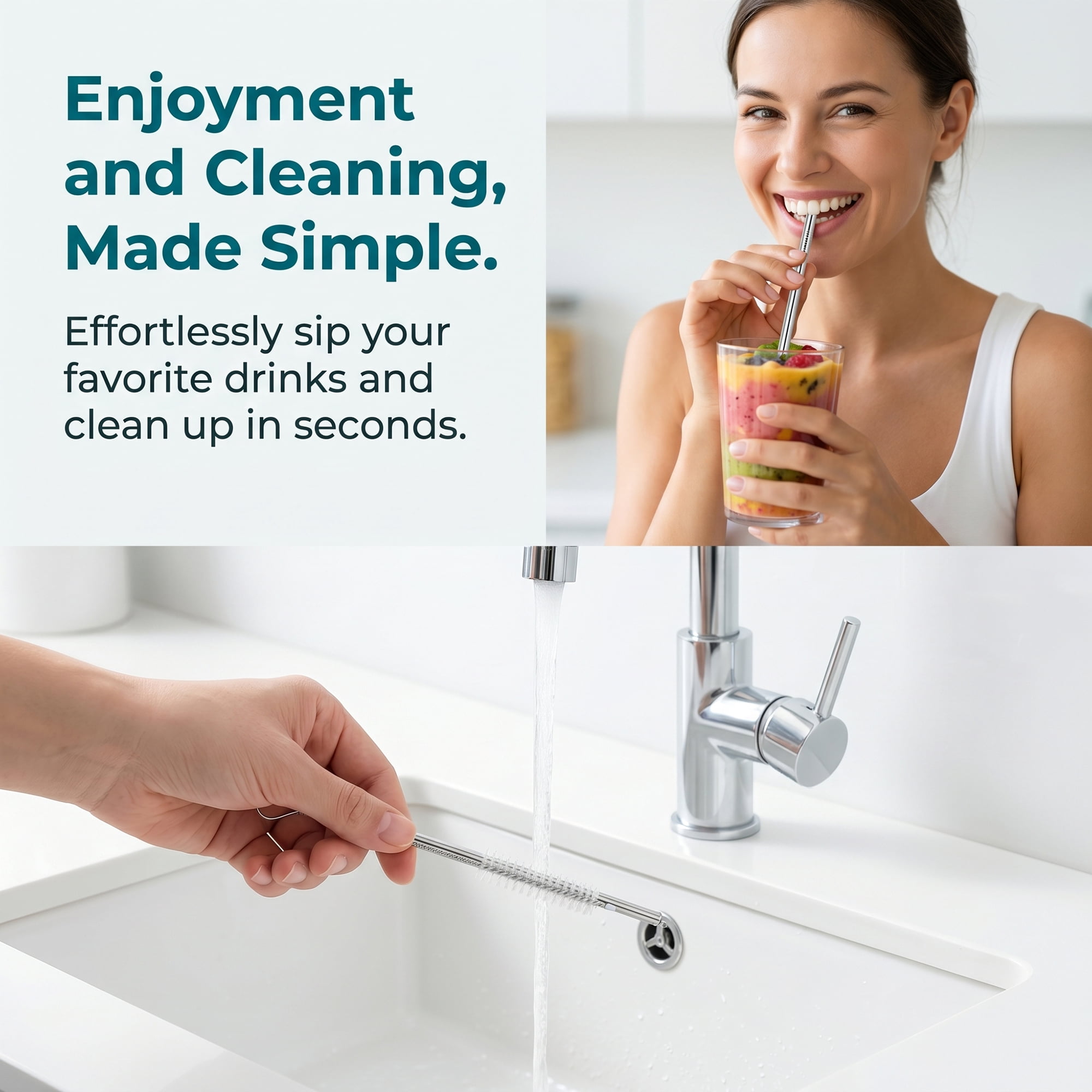 Unique Bargains 8Pcs Reusable Stainless Steel Straws with Brush Straight Pipe 0.2" x 10.4"