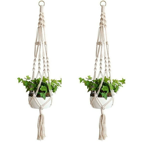 BKSDUEH 2 Pack Macrame Plant Hangers, Cotton Hanging Planter Baskets, Indoor Outdoor Decorative Flower Pot Holders for Succulents Cacti Herbs, Boho Home Decor