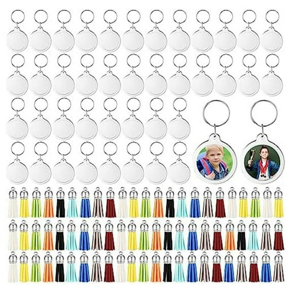Acrylic Photo Frame Keychain with Tassels Charms for DIY Round