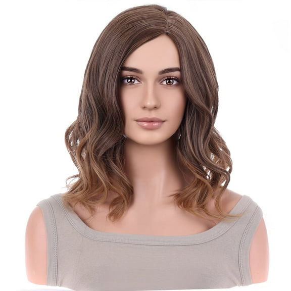 BERON Ombre Brown Short Wavy Bob Wig for Women Heat Resistant Natural Looking Hair Wig for Cosplay Girls Party or Daily Use Wig Cap Included