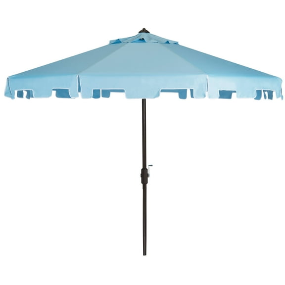 SAFAVIEH Zimmerman 11' Market Crank Round Patio Umbrella, Baby Blue/White