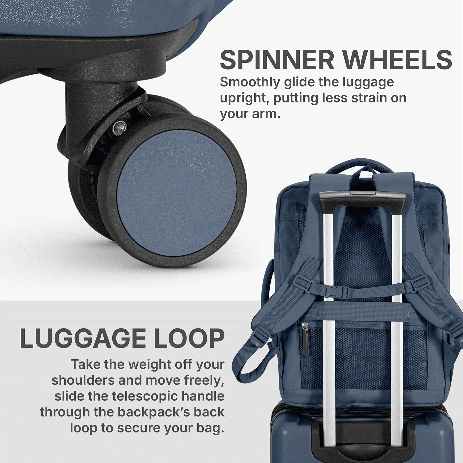U.S. Traveler 3-Piece Luggage Set with Backpack, 21-Inch Carry-on Hardside Expandable with Spinner Wheels, TSA Lock, 18-Inch Travel Backpack with Laptop Sleeve, 3-Piece Travel Set, Navy