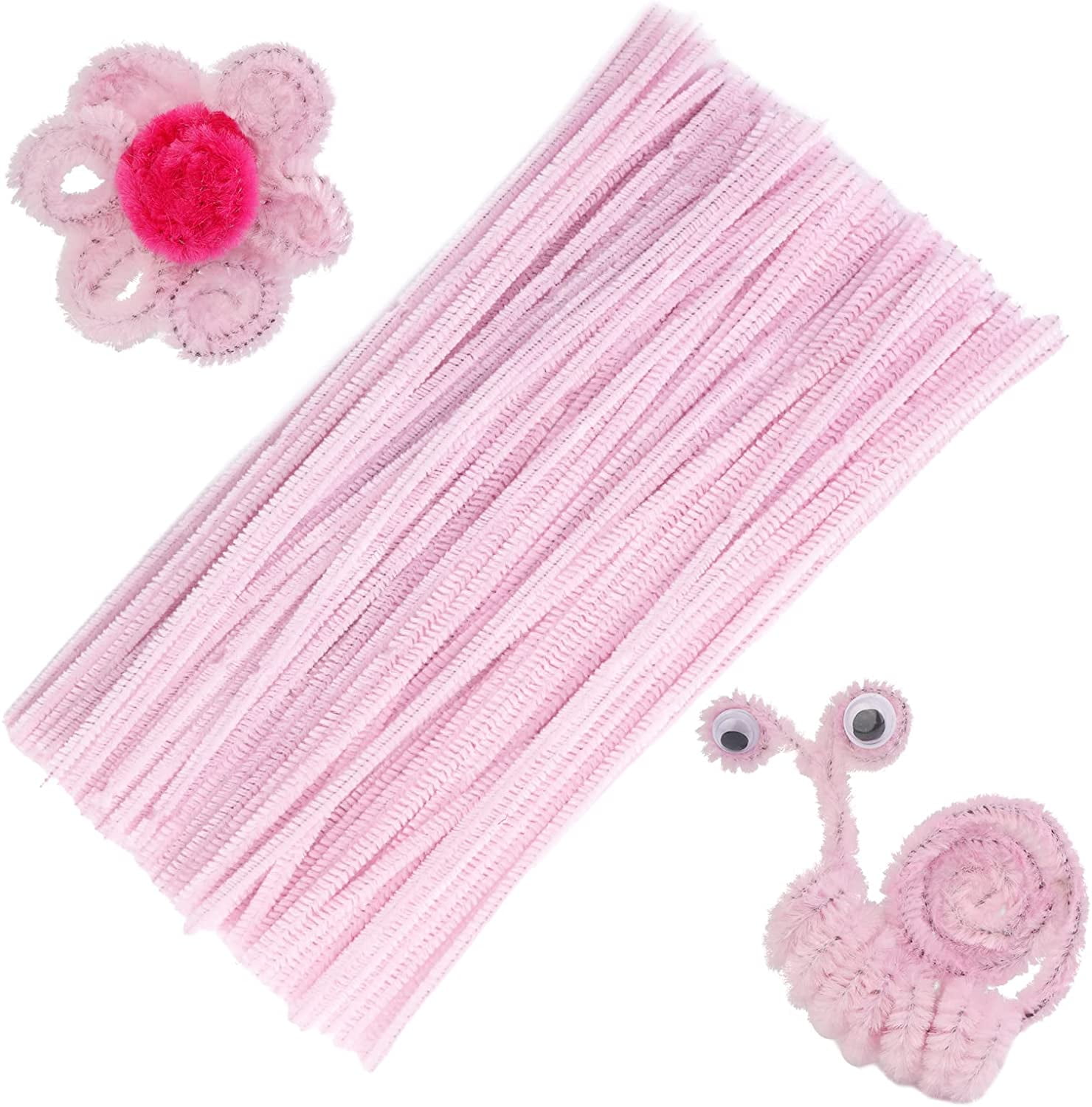 Carykon 100 Pcs Fuzzy Chenille Stems Pipe Cleaners For Arts And Crafts (Pink )