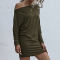 thumbnail image 3 of Lu's Chic Women's Tunic Dress Off the Shoulder Batwing Long Sleeve Slouchy Casual Night Out Wedding Party Short Mini Tshirt Dress Shift Dresses Oversized Pullover Army Olive Green XX-Large, 3 of 5