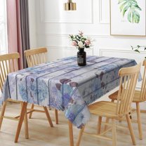 60x84inches Vintage Floral Wooden Texture Tablecloth Watercolor Blue Flowers Wood Plank Table Cloth Durable Fabric Rectangle Table Cover for Kitchen Dining Room Patio Indoor Outdoor Use