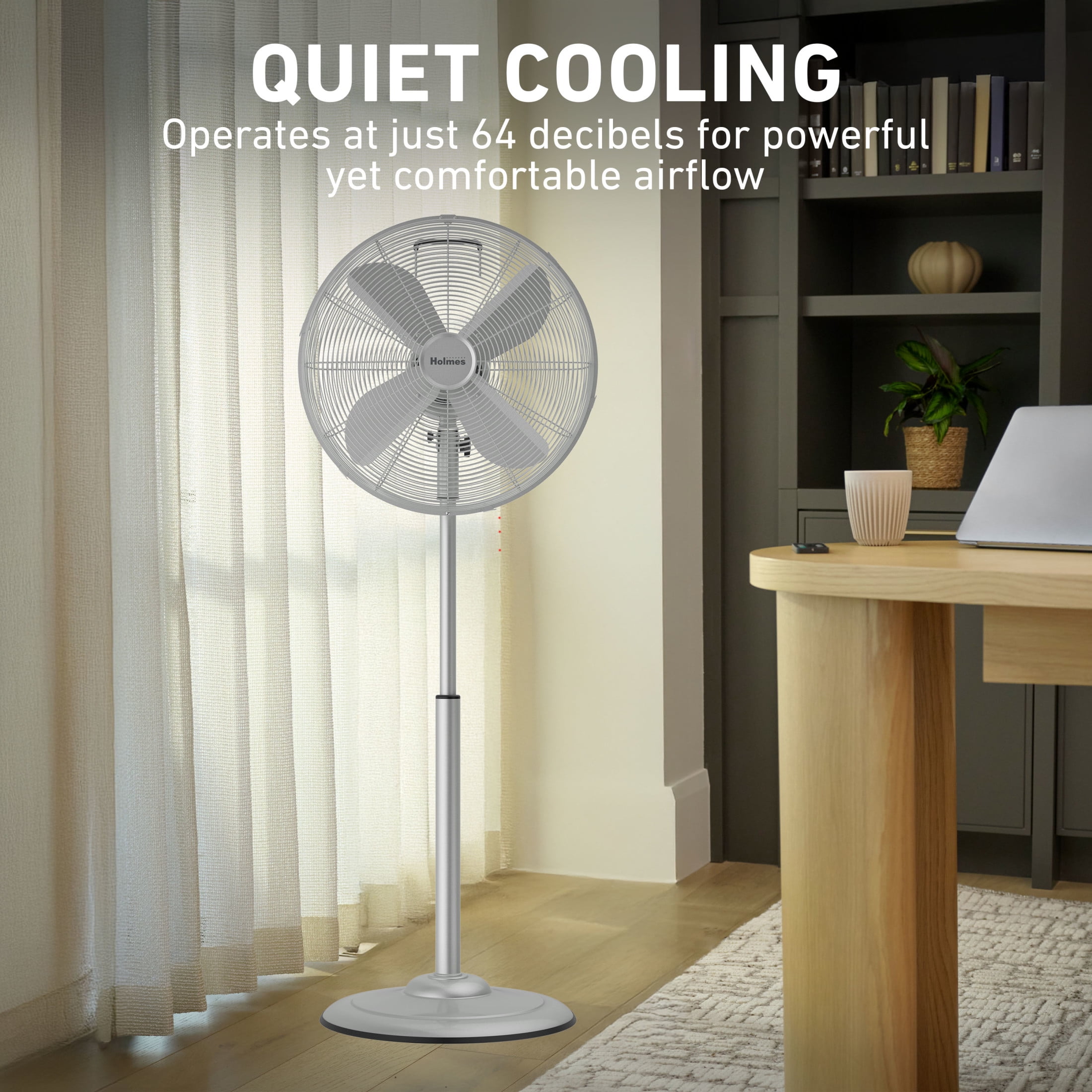 Holmes 16 Inch Oscillating Stand Fan 3 Speed Tilt Head Pedestal Brushed Chrome