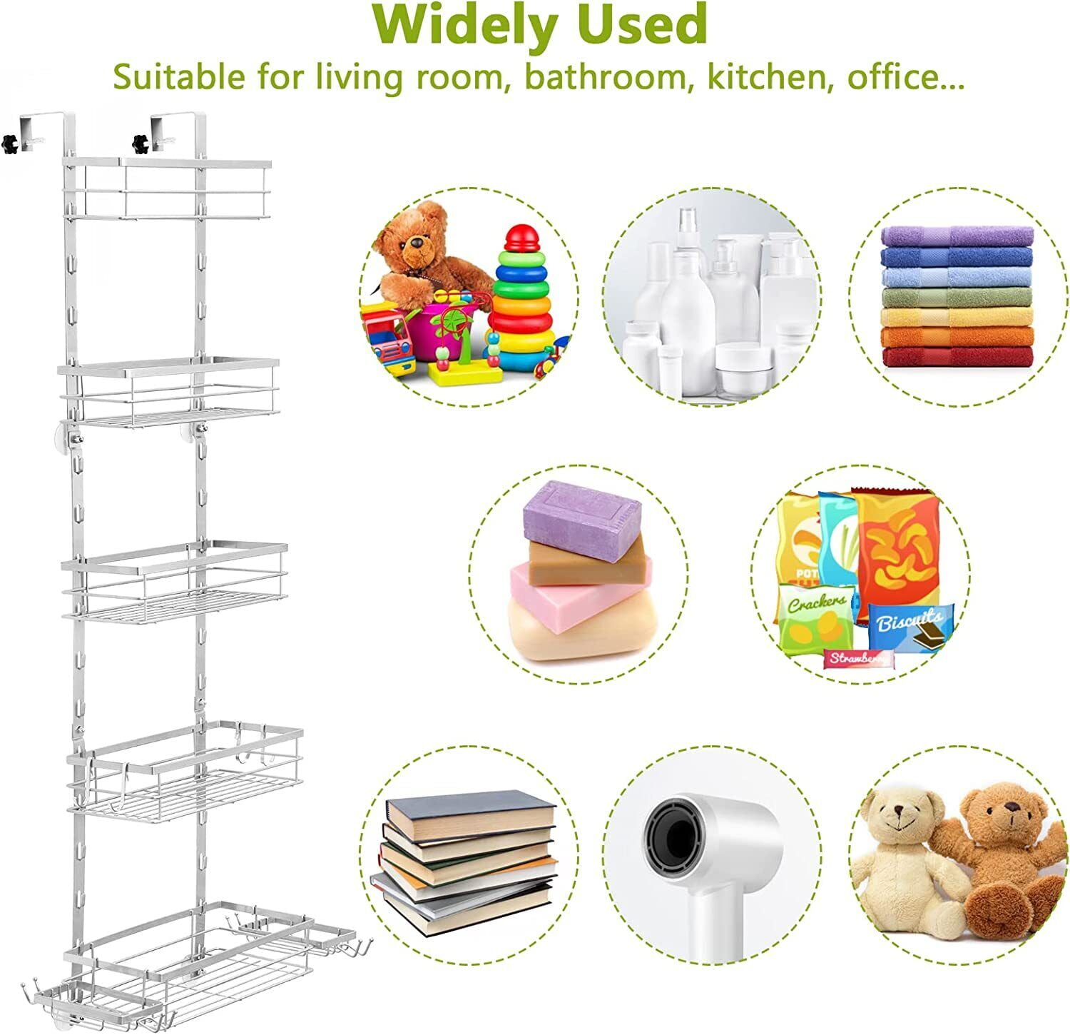 Over the Door Shower Caddy 5-Tier Adjustable Rustproof Bathroom Storage  Shelf US