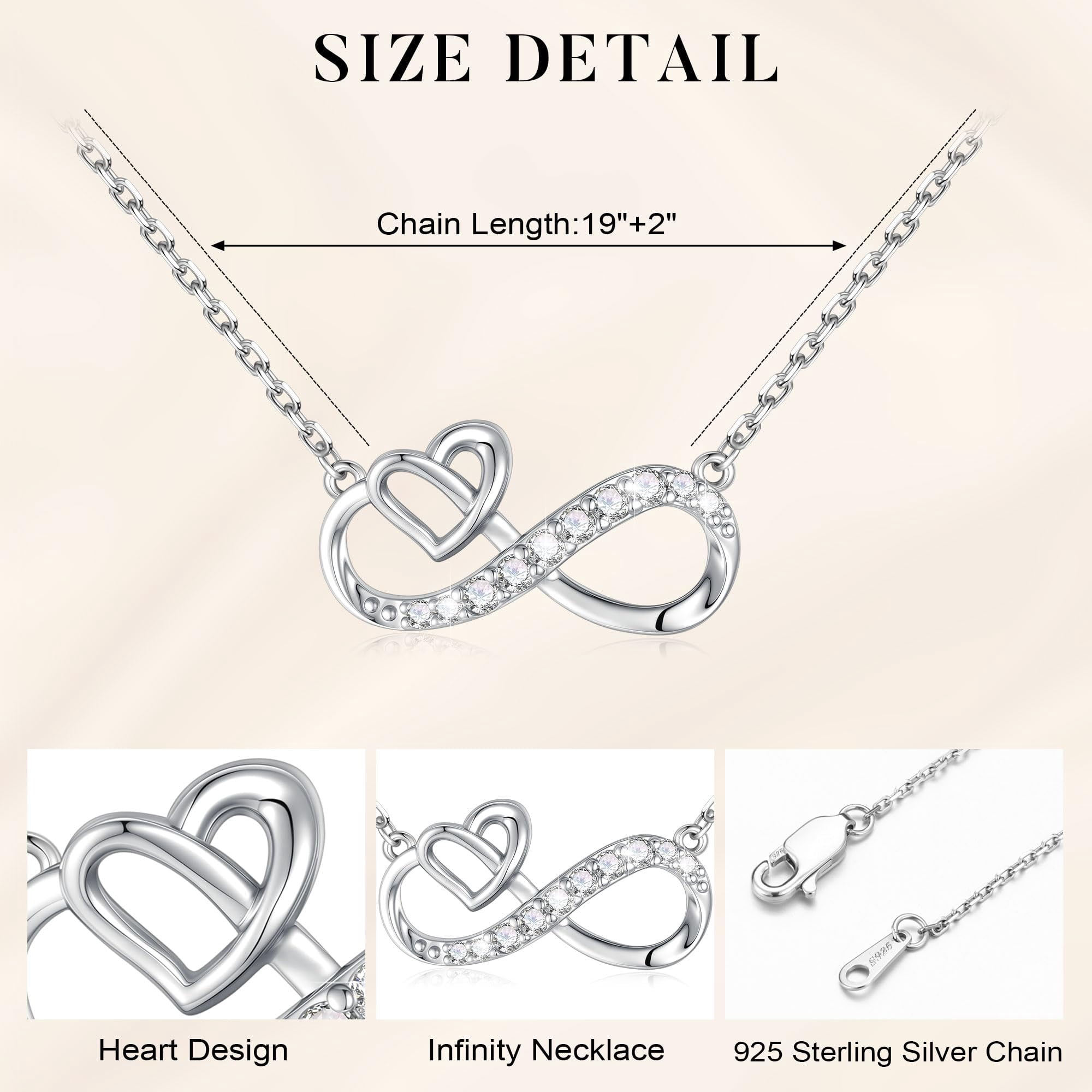 Turandoss Infinity Heart Necklace Niece Gifts from Auntie 925 Sterling Silver Chain 14K White Gold Plated Personalized Jewelry Mothers Day Birthday Gifts for Women Her